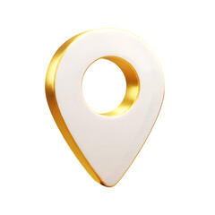 A 3d rendered golden and white map pin icon, isolated on transparent background
