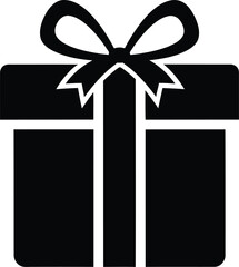 Simple black silhouette of a gift box with a bow