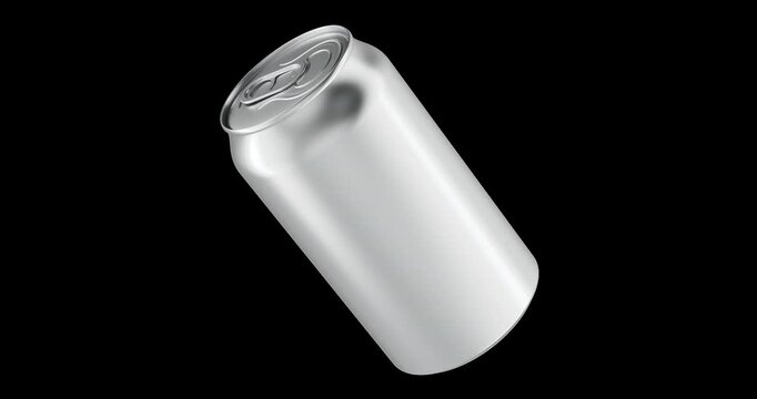 Blank aluminum beverage can rotation animation seamlessly loopable. 3D rendering isolated on transparent background