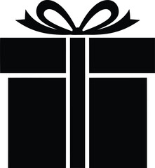Simple black silhouette of a gift box with a bow