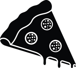 Stylized silhouette of a pepperoni pizza slice with dripping cheese
