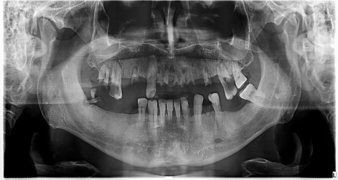 Panoramic radiograph of patients with poor oral hygiene and a high number of missing and decayed teeth