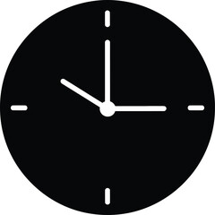 Simple black clock face with white hands indicating time