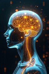 Crystal Mind of Prosperity — Conceptual Glass Head with Golden Energy Flow