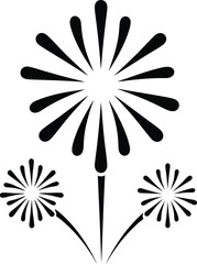 Stylized black fireworks bursting in a celebration pattern