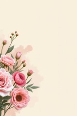 Blush Floral Bouquet with Artistic Paint Splash Background and Copy Space