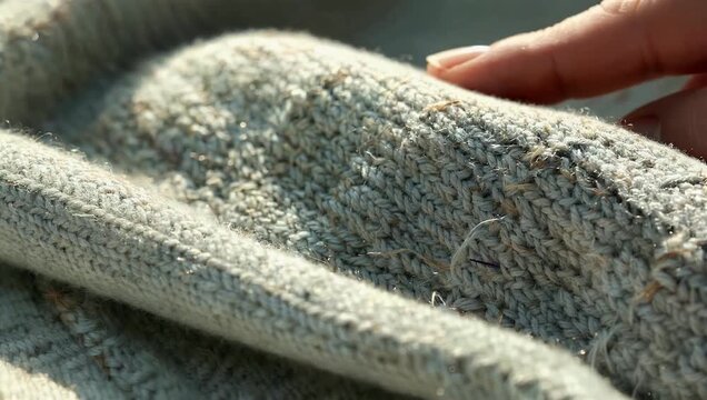 4K macro footage revealing soft detailed texture knitted fabric showcasing delicate threads craftsmanship ideal textile designers fashion showcases close up fabric demonstrations