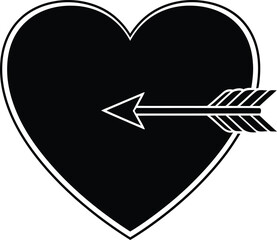 Black heart pierced by an arrow symbol of love and romance