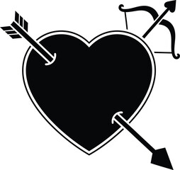 Black silhouette of a heart pierced by an arrow from cupid s bow