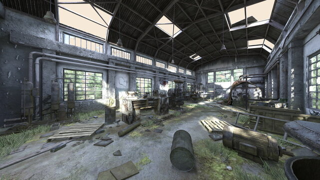 廃墟倉庫　3DCGレンダリング