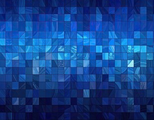 Vibrant mosaic of glowing, textured blue squares forming an abstract pattern