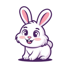 Cute White Bunny Rabbit Cartoon Vector Illustration Isolated on White Background