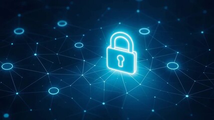 A glowing digital padlock represents cybersecurity and data protection in a connected network. Secure your digital environment today. - Powered by Adobe
