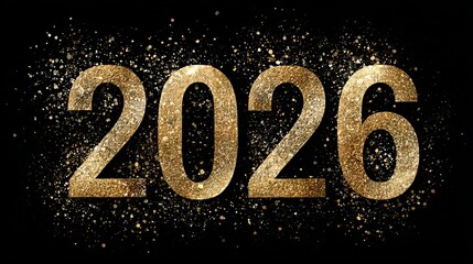 Stunning gold glitter numbers 2026 sparkle on a sophisticated black background creating a luxurious festive celebration atmosphere