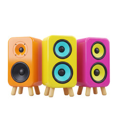 Three colorful speakers on a transparent background