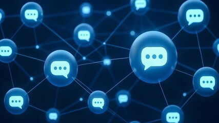 A digital network of communication bubbles, representing modern messaging and online interaction in a visually striking blue theme. - Powered by Adobe
