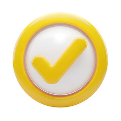Yellow check mark symbol in a circle, isolated on transparent background