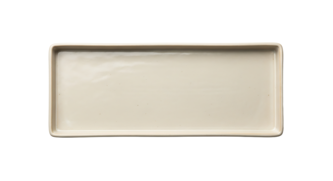 An empty, rectangular serving platter with rounded corners is ready to elevate dining experiences with style and grace.