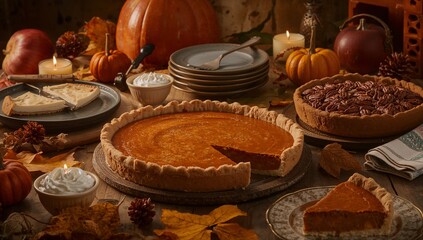 Thanksgiving Dessert Spread with Pumpkin Pie, Apple Pie, and Sweet Treats