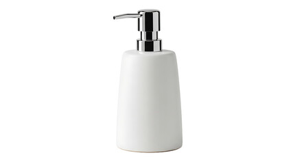 Obraz premium A sleek, minimalist white ceramic dispenser with a chrome pump, elegantly simple and hygienically efficient for daily use.