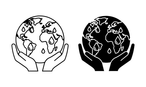 Hand holding the earth with water drops Icons, environmental protection vector.