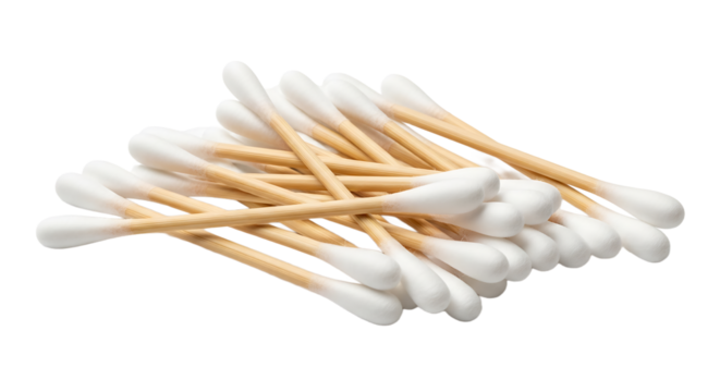 Pile of cotton swabs with wooden sticks, useful for personal hygiene and various application of different products.