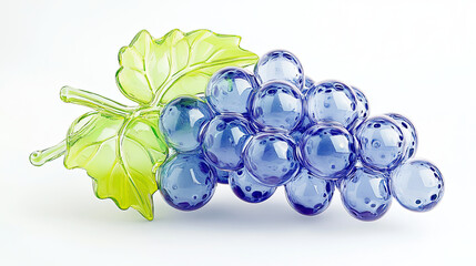Fototapeta premium decorative glass sculpture of bunch of grapes with green leaves, vibrant colors and intricate details. This piece adds touch of elegance to any setting