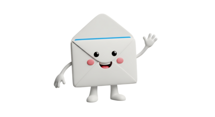 Animated envelope character waving with a friendly smile. Symbolizing communication and connection in digital age.