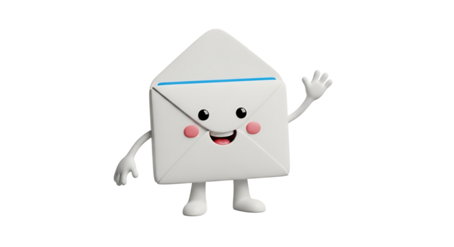 Animated envelope character waving with a friendly smile. Symbolizing communication and connection in digital age.