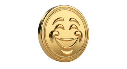 Golden laughter embodied in a coin, gleaming with joy and amusement, symbolizing humor and happiness in the realm of finance.