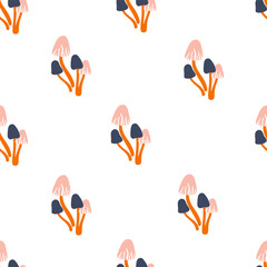 Vector seamless autumn pattern with mushrooms and leaves. Autumn pattern