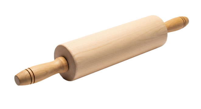 Classic wooden rolling pin with smooth barrel and handles, essential tool for baking and dough preparation needs.