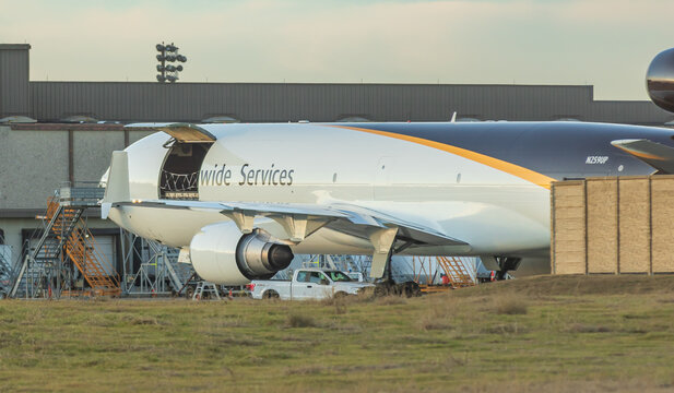 UPS N259UP at DFW Airport January of 2023 awaiting the sort so it can move cargo to the next location.
