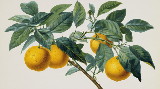 &ldquo;Citrus aurantium tree with fruits | Classic Botanical Illustration&rdquo;
