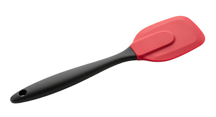 A versatile spatula with a red silicone head and a black handle, designed for cooking and baking tasks in the kitchen.
