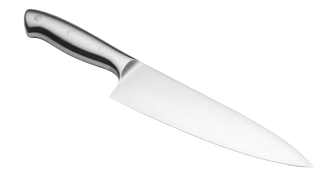 A gleaming stainless steel chef's knife, poised for culinary action, is ready to slice and dice with precision and ease.