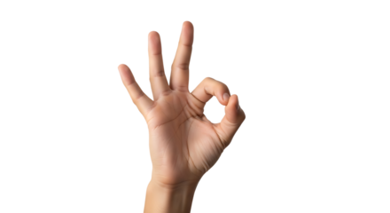 Expressing approval with hand gesture. Fingers forming a circle to mean everything is perfect. Against a black screen.