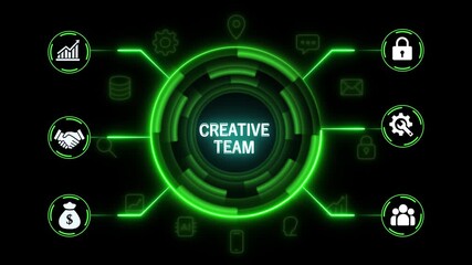 Creative Team, futuristic holographic advanced HUD circle platform Business, Technology concept. Business, technology, internet and network concept. Digital technology background. 4k animated motion. - Powered by Adobe