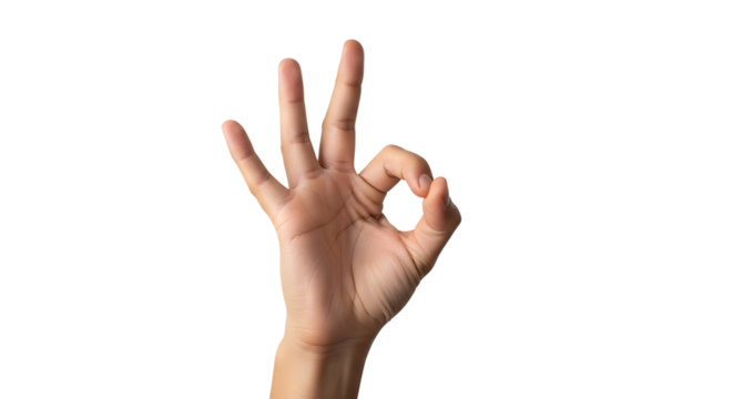 Expressing approval with hand gesture. Fingers forming a circle to mean everything is perfect. Against a black screen.