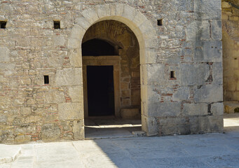 Exterior view of the historic Byzantine-era St. Nicholas Church ,Noel Baba Church, with its stone walls and bell tower, located in Demre, Antalya, Turkey.