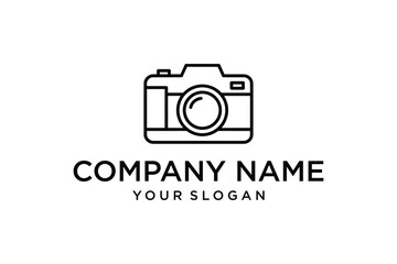 Minimalist Line Art Camera Logo Design Icon on White Background