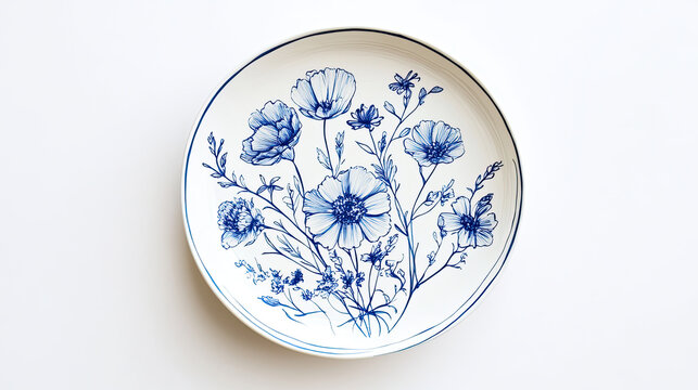 decorative plate featuring intricate blue floral designs on white background, elegance and artistry in ceramic craftsmanship