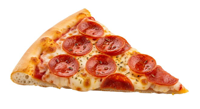 A delicious triangle-cut slice of pepperoni pizza showcases inviting golden crust and melted mozzarella cheese. - Powered by Adobe