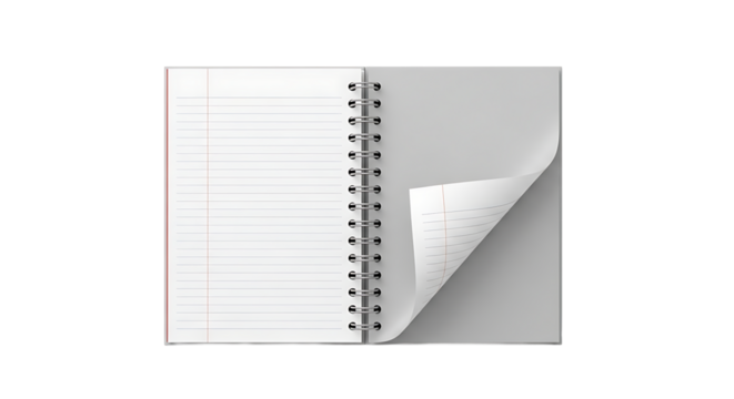 Open blank notebook with lined pages and a silver spiral binding, ready for writing, sketching, or journaling. 