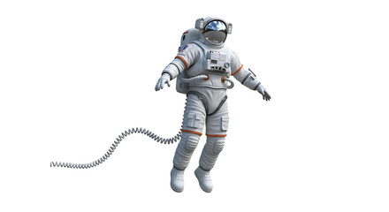 A spacewalker floats in the cosmos, tethered by a cord, gazing through a mirrored visor. Ready for mission.