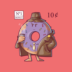 Detective Donut Searching for Clues vector illustration. Food, mascot design concept.