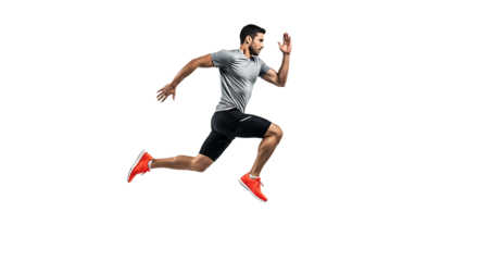 Dynamic image of a male athlete sprinting, showcasing speed, power, and the essence of human athleticism in action.