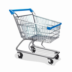 Realistic Illustration of a Metal Shopping Cart with Blue Accents on a White Background trolley supermarket