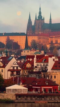 Sunrise over Prague with its historic skyline and vibrant architecture