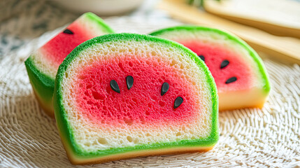 Deliciously crafted watermelon shaped sweets with vibrant colors and realistic details, perfect for dessert lovers and food enthusiasts